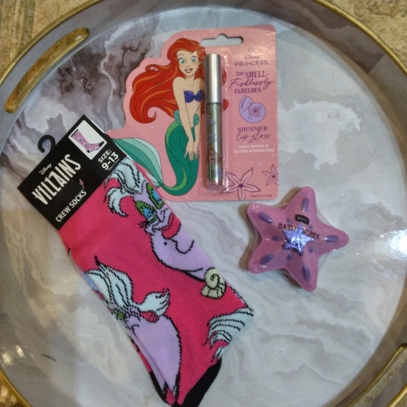 Disney Other - Disney Ariel Pink Socks and Lip Gloss Bundle